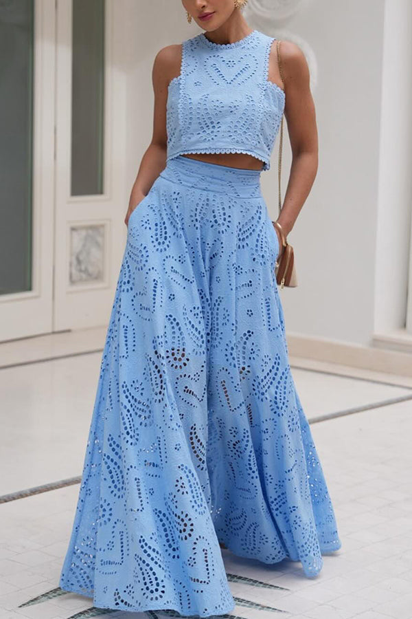 Larissa | Embroidered Top & High-Waist Maxi Skirt Set