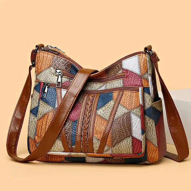 Carly | Geometric Patchwork Vegan Leather Handbag