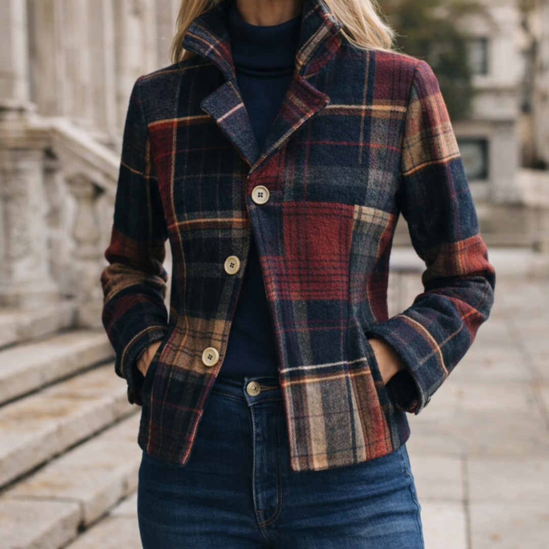 Nalla | Plaid Mid-Season Coat with Stand Collar