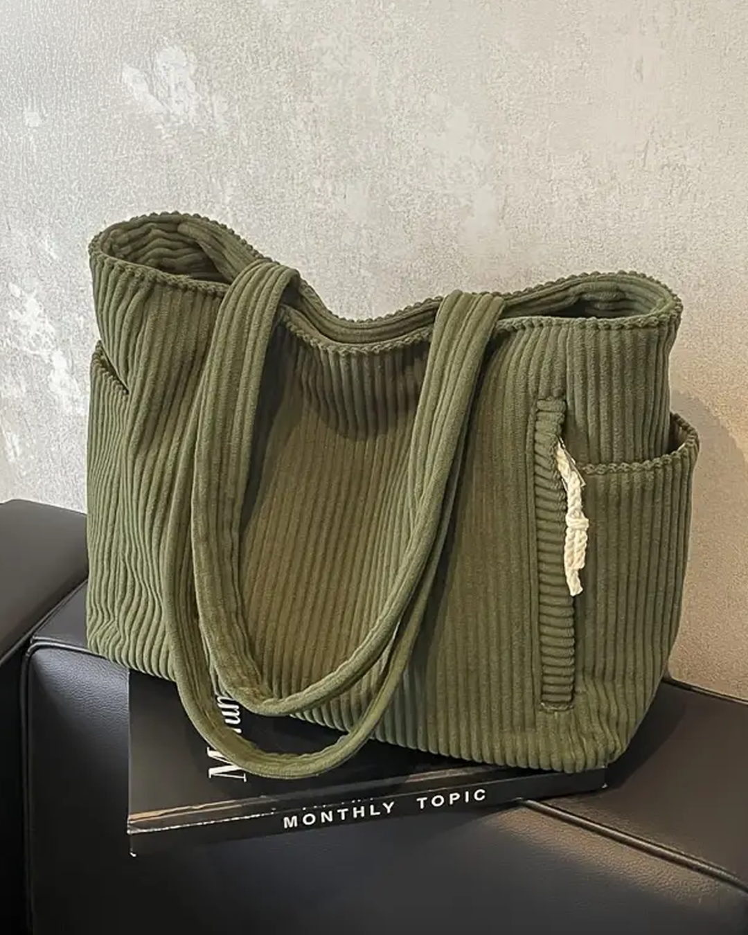 Kimmy | Ribbed Tote Bag with Drawstring Detail