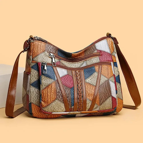 Carly | Geometric Patchwork Vegan Leather Handbag