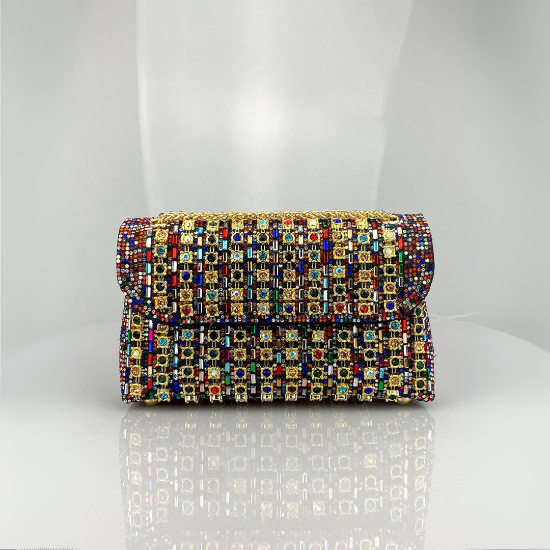 Lenny | Chic Chain Shoulder Bag with Colored Diamonds
