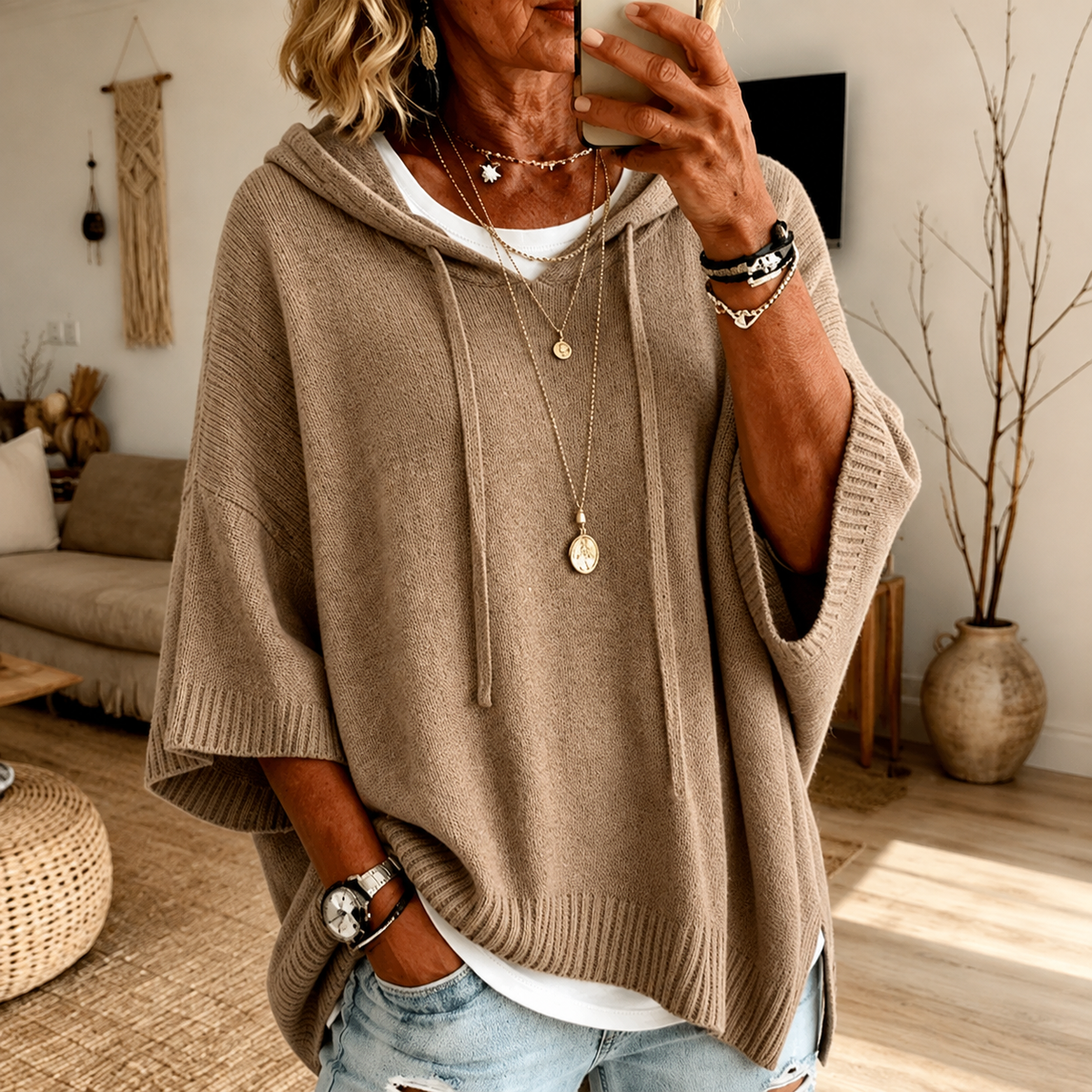 Manon | Taupe Poncho Sweater
