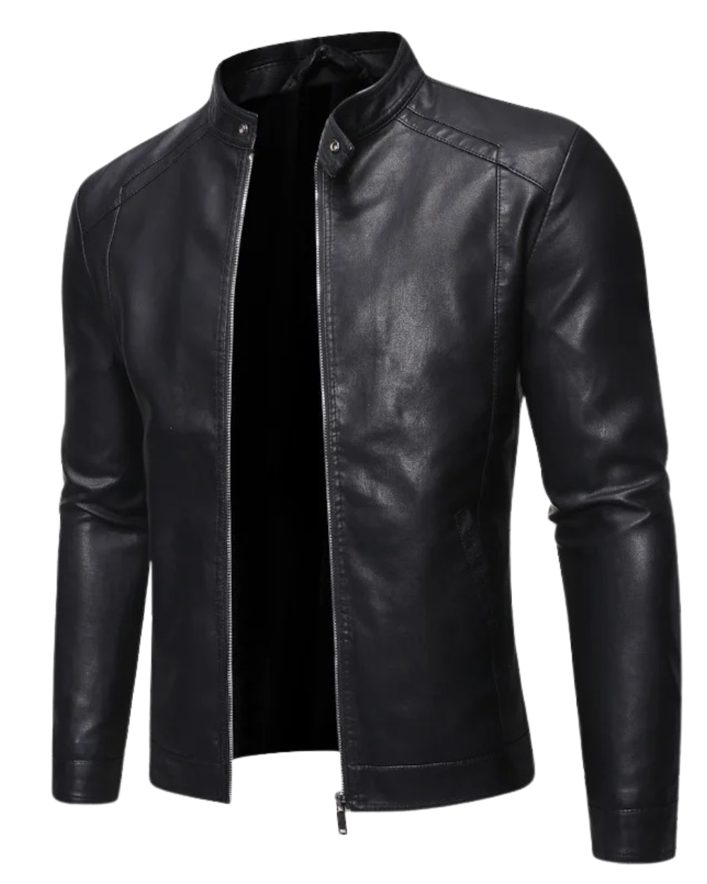 Stone | Standing Collar Leather Jacket