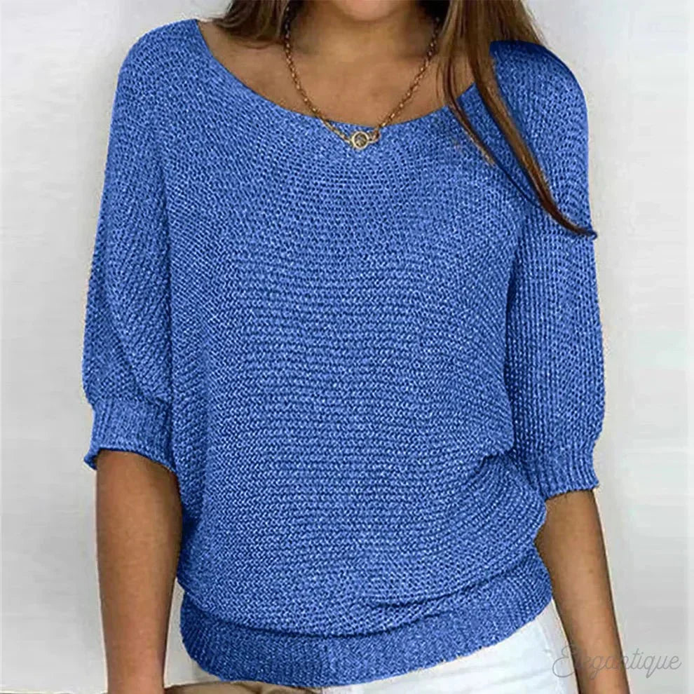Roundelle | Effortless Knit Sweater With Quarter Sleeves