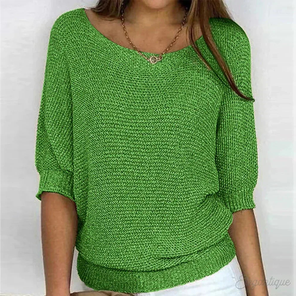 Roundelle | Effortless Knit Sweater With Quarter Sleeves