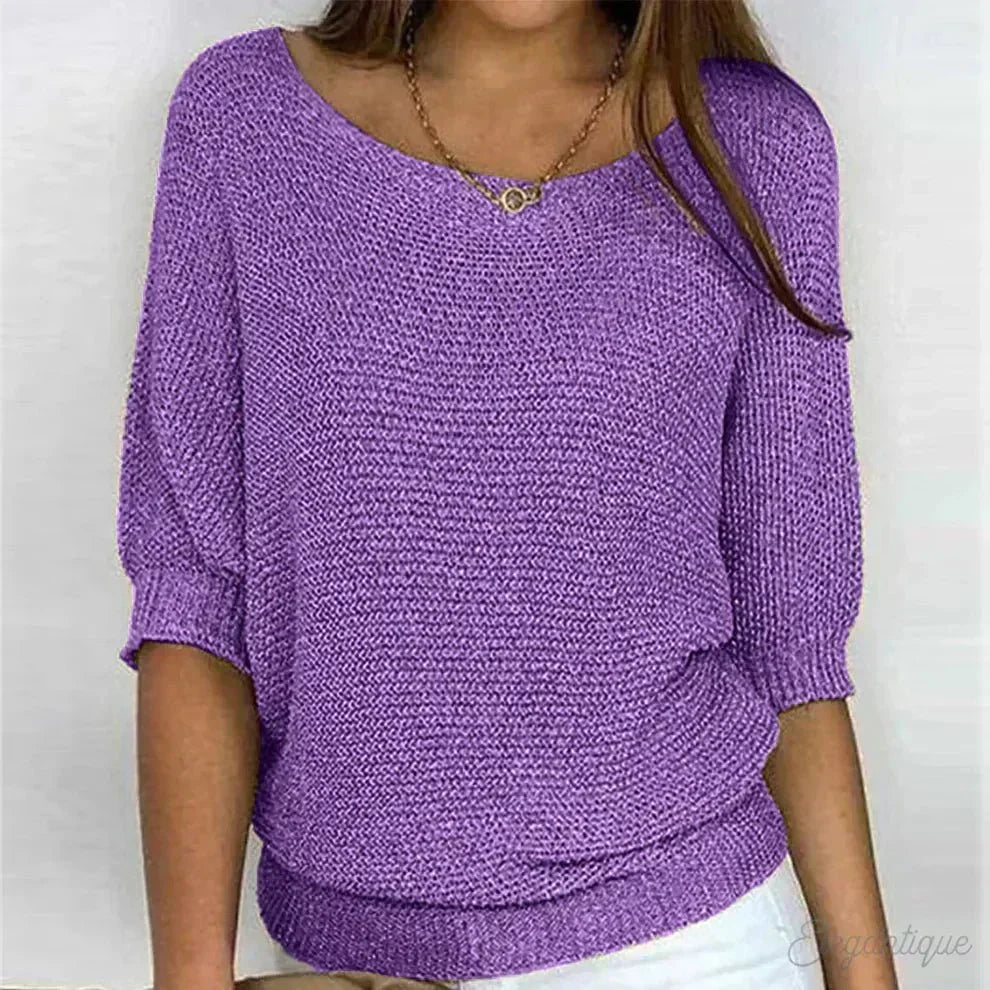 Roundelle | Effortless Knit Sweater With Quarter Sleeves