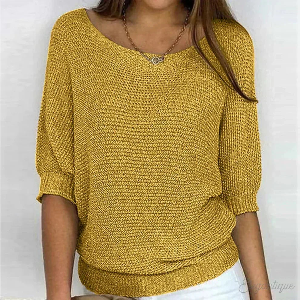 Roundelle | Effortless Knit Sweater With Quarter Sleeves
