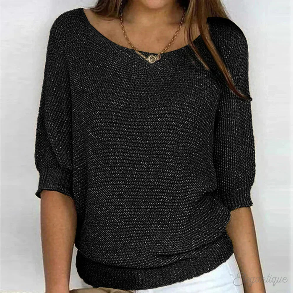 Roundelle | Effortless Knit Sweater With Quarter Sleeves