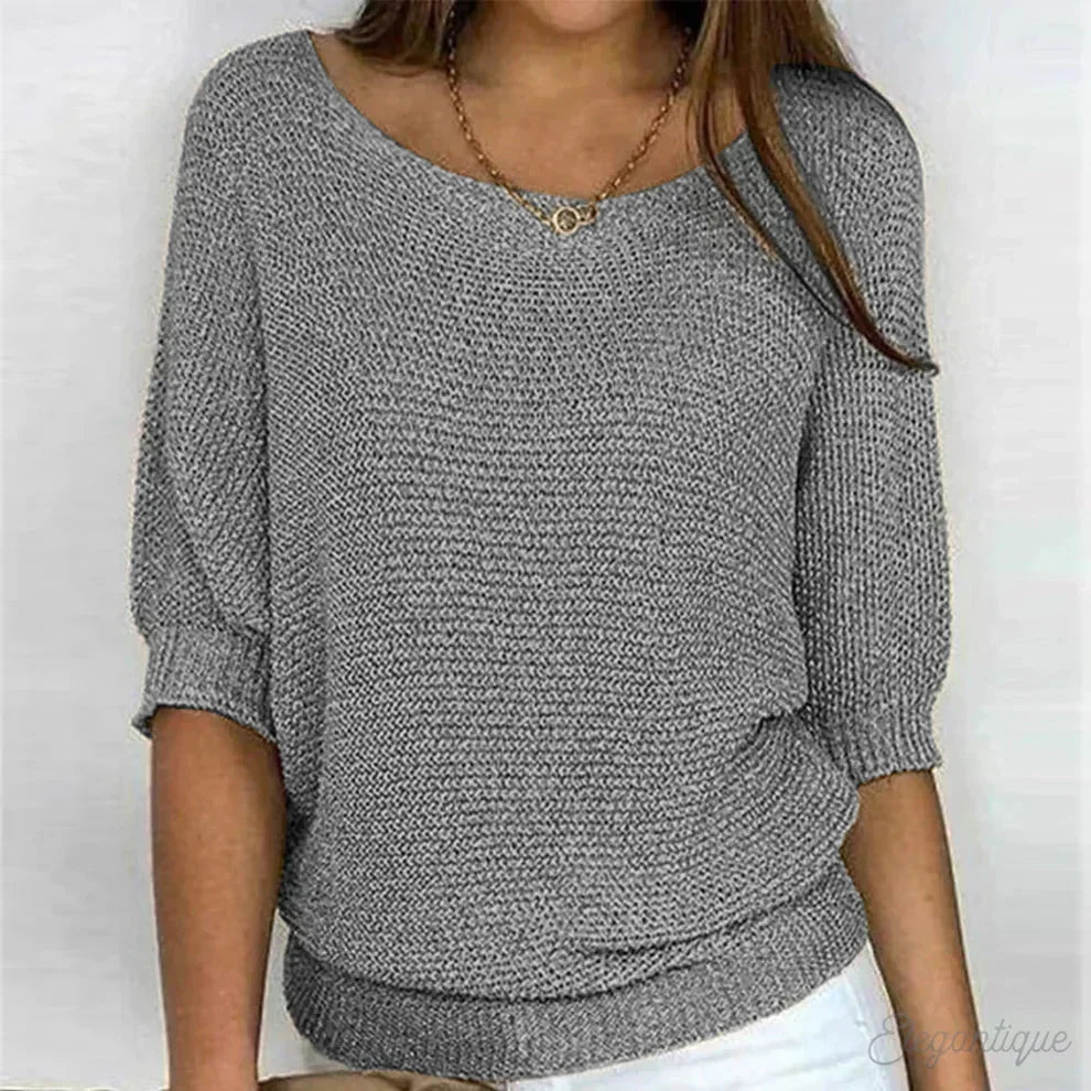 Roundelle | Effortless Knit Sweater With Quarter Sleeves