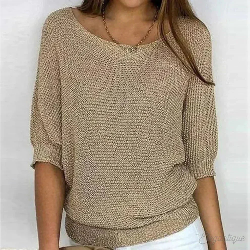 Roundelle | Effortless Knit Sweater With Quarter Sleeves