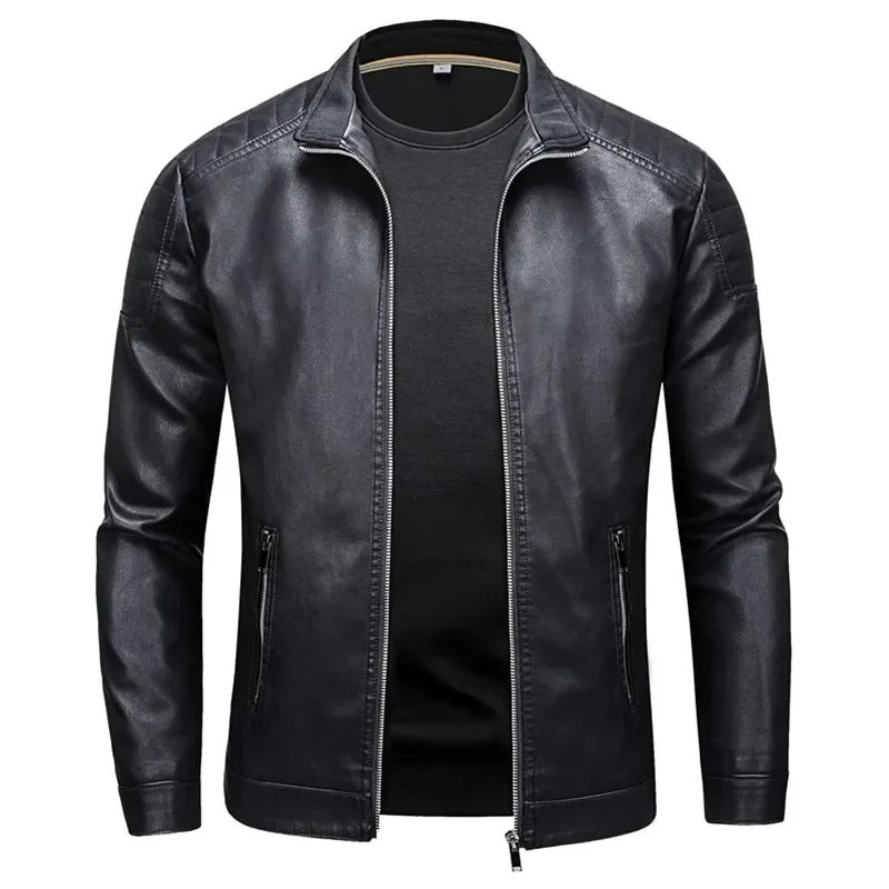 Ace | Stand Collar Leather Jacket