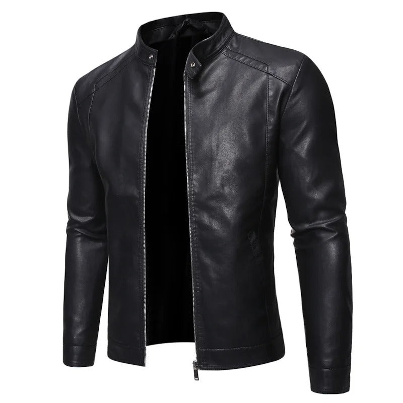 Stone | Standing Collar Leather Jacket