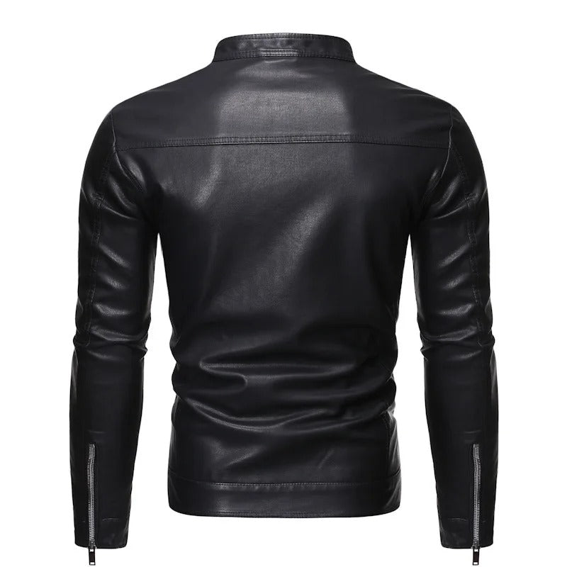 Stone | Standing Collar Leather Jacket