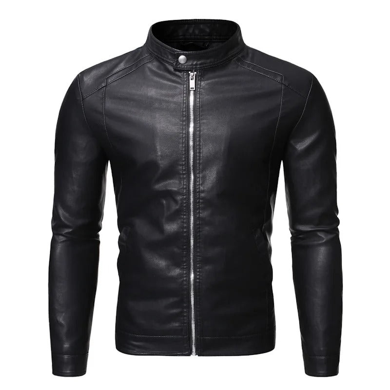 Stone | Standing Collar Leather Jacket