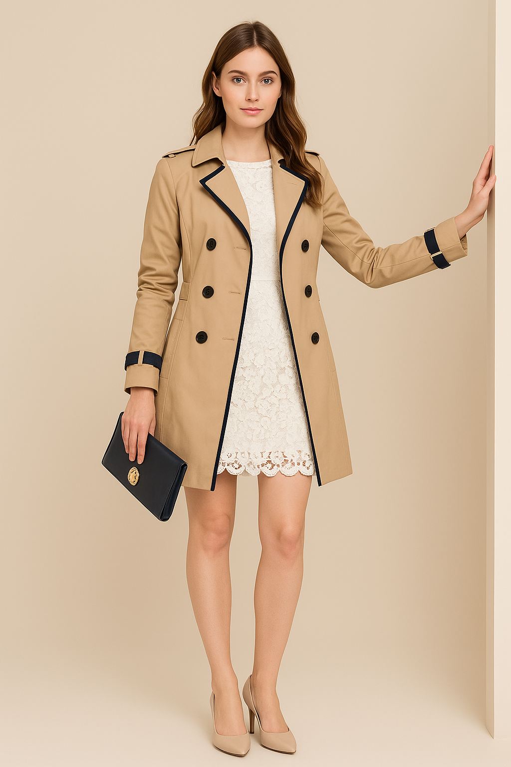 Catie | Double-Breasted Trench Coat with Contrast Trim
